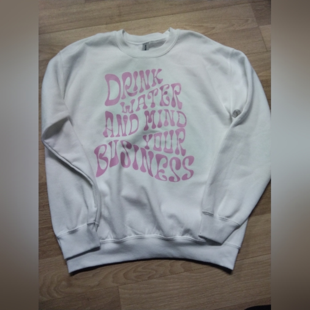 White and Pink Graphic Women's Crew Neck Sweater